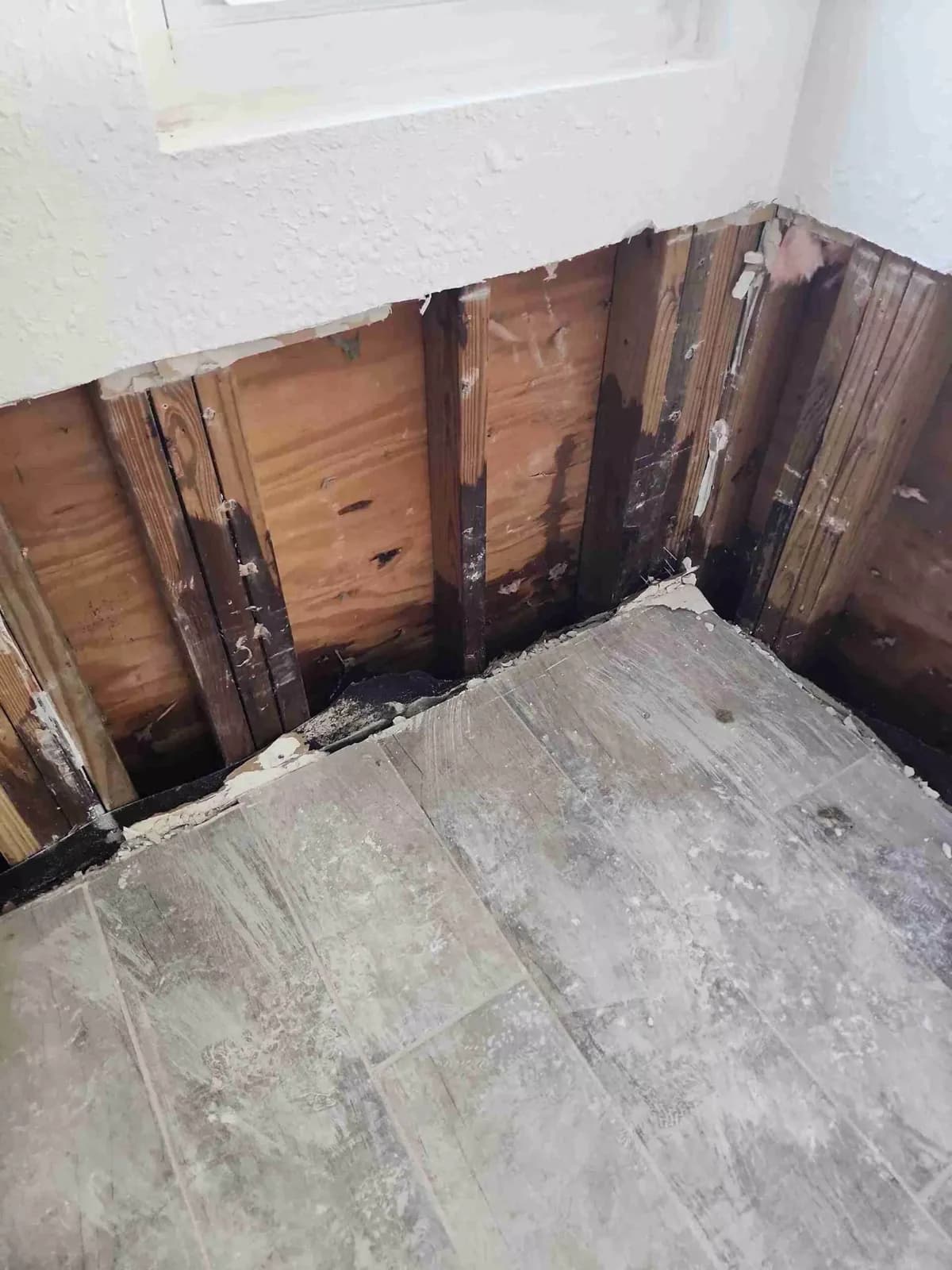 Baseboards and drywall cut back